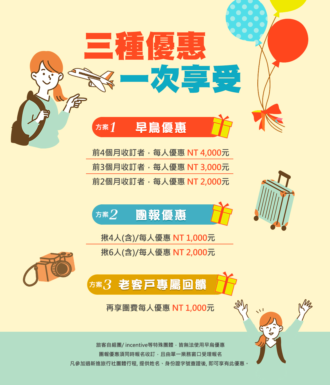 老客戶與早鳥優惠優惠方案